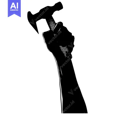 Silhouette of a Hand Holding a Hammer Up