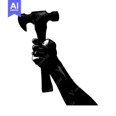 Aset desain premium: Silhouette of a Hand Holding a Hammer