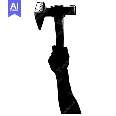 Aset desain premium: Silhouette of a Hand Holding a Hammer