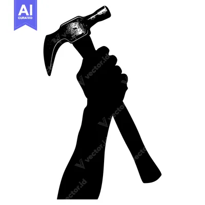 Silhouette of a hand gripping a hammer