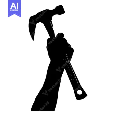 Aset desain premium: Silhouette of a Hand Holding a Hammer