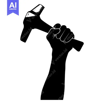 Aset desain premium: Silhouette of a Fist Holding a Hammer