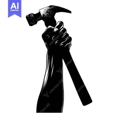 A Black and White Silhouette of a Hand Holding a Hammer
