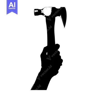 Aset desain premium: A silhouette of a hand holding a claw hammer