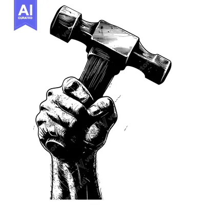 A Hand Holding a Hammer in a Black and White Illustration