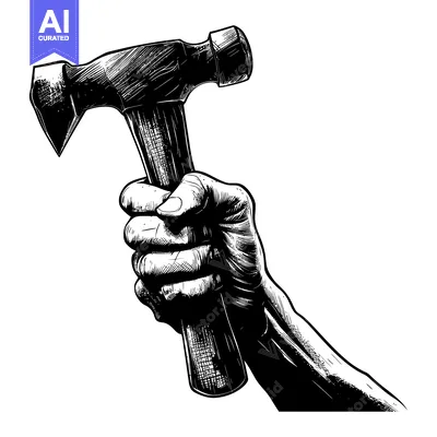 Popular premium asset: A Hand Holding a Hammer in a Black and White Illustration