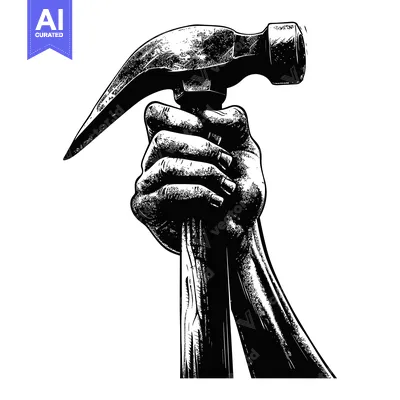 Aset desain premium: A Hand Firmly Gripping a Claw Hammer