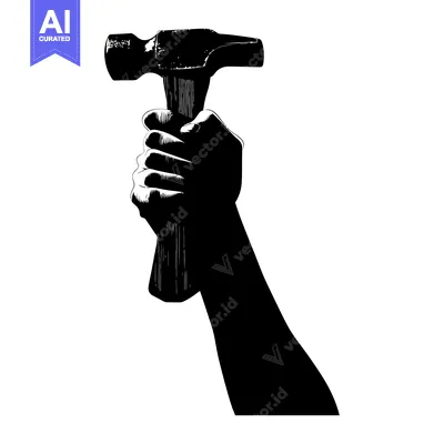 Aset desain premium: A Silhouette of a Hand Holding a Hammer