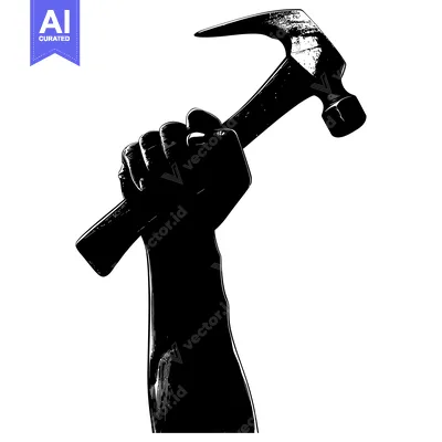 A Silhouette of a Hand Holding a Hammer Raised High