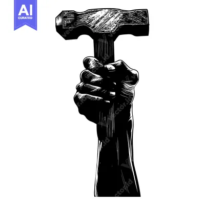 Popular premium asset: A Hand Holding a Hammer, Black and White Illustration