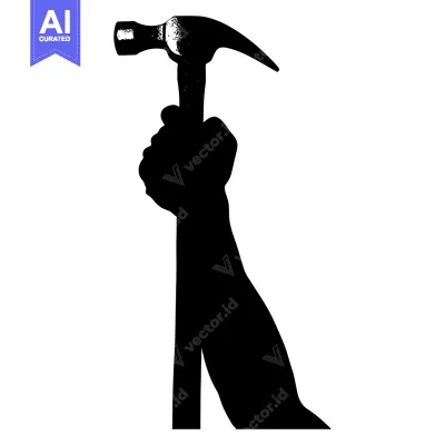 Aset desain premium: A silhouette of a hand gripping a hammer