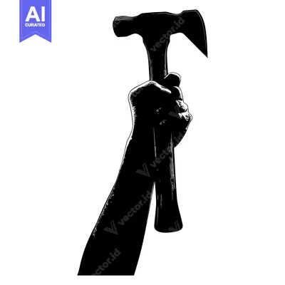 Black and White Silhouette of a Hand Holding a Hammer