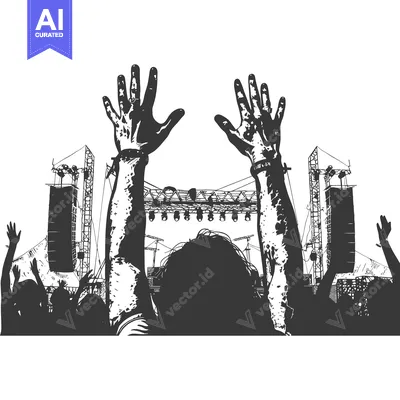 Premium design asset: Silhouette of a Crowd at a Concert with Hands Raised