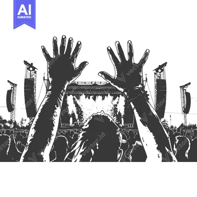 Aset desain premium: Silhouette of Person with Raised Hands at a Concert