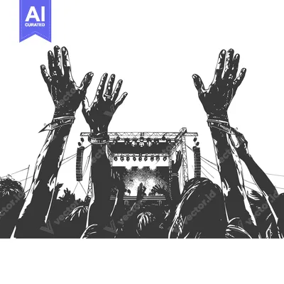 Aset premium populer: Silhouettes of People at a Concert with Raised Hands