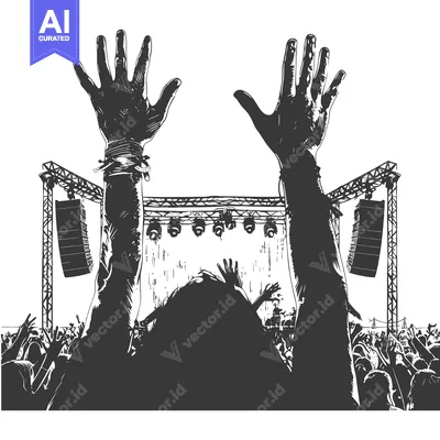 Aset premium populer: A Crowd of People at a Concert with Their Hands Raised in the Air