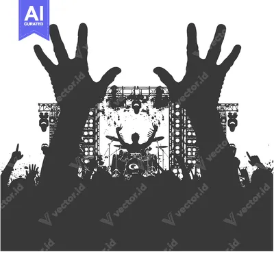 Popular premium asset: Silhouette of a Crowd at a Concert with a Drummer on Stage