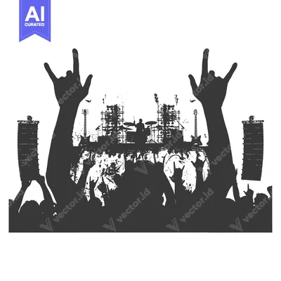 Aset premium populer: Silhouetted Crowd at a Rock Concert with Raised Hands and a Drummer