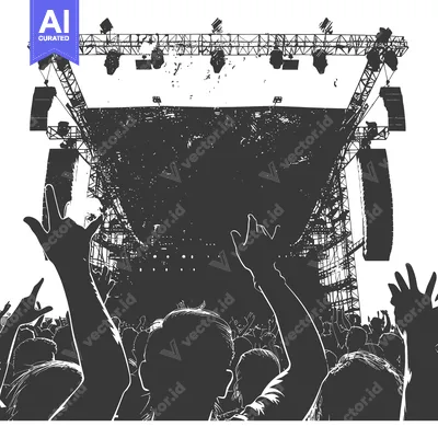 Popular premium asset: Silhouettes of concertgoers at a music festival
