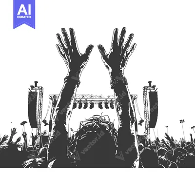 Aset desain premium: Silhouette of a Person with Raised Hands at a Concert