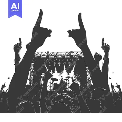 Aset desain premium: Silhouette of a crowd at a concert with their hands raised in the air