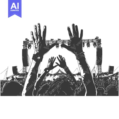 Aset premium populer: Crowd Silhouettes with Upraised Arms at a Music Festival