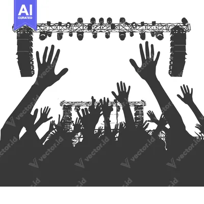 Aset premium populer: Silhouette of a crowd of people with their hands raised in the air, fa