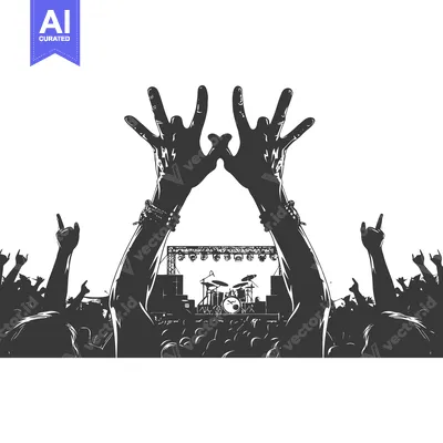Premium design asset: Silhouetted Crowd with Raised Hands at a Concert
