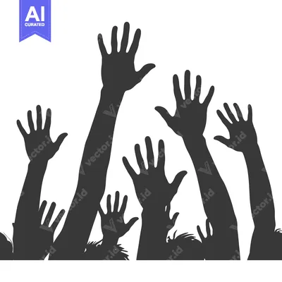 Aset desain premium: Silhouette of multiple hands raised in the air