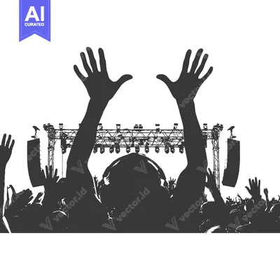 Premium design asset: Silhouette of a Crowd at a Concert with Raised Hands