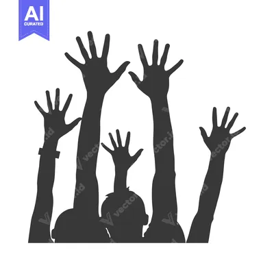 Silhouette of Four People with Arms Raised in Celebration
