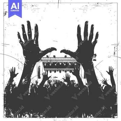 Premium design asset: Silhouette of a Crowd at a Concert with Raised Hands