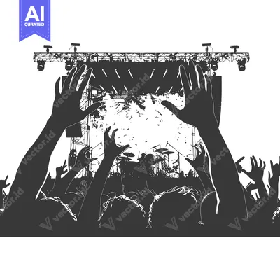 Aset desain premium: Silhouetted Crowd with Raised Hands at a Concert