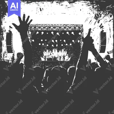 Silhouettes of a Crowd Enjoying a Music Concert