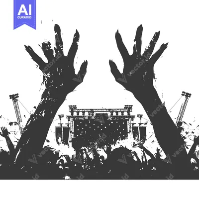 Aset premium populer: Silhouetted Crowd Reaching Up Towards Stage at Concert