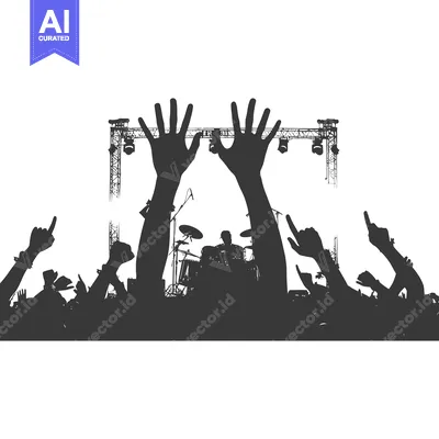 Aset desain premium: Silhouetted Crowd Cheering at a Concert with a Drummer in the Backgrou