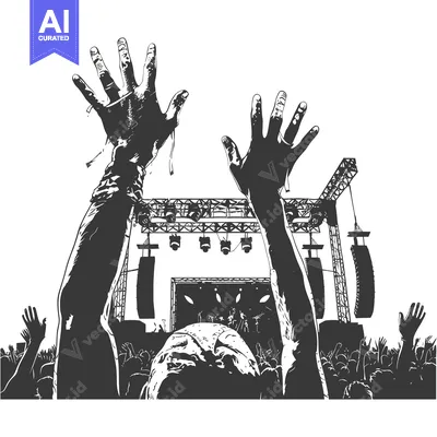 Aset desain premium: Crowd of People at a Concert with Raised Arms