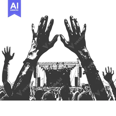 Popular premium asset: Crowd silhouette with raised hands in front of stage