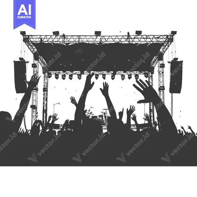 Aset desain premium: Silhouettes of a Crowd at a Music Concert with Raised Hands