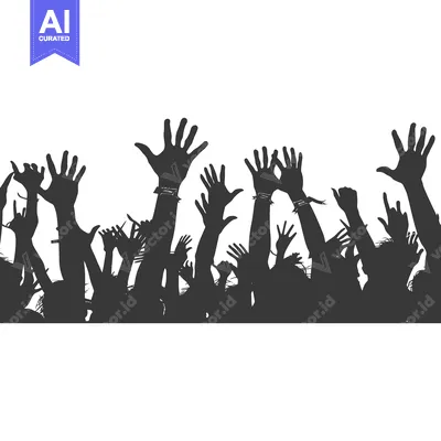Aset premium populer: Silhouette of a Crowd with Hands Raised in the Air