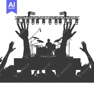 Silhouetted Audience Cheering a Drummer on Stage