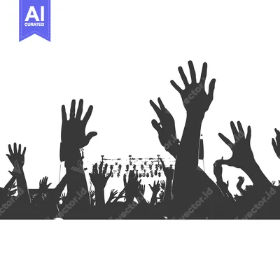 Aset desain premium: Silhouetted Crowd of Hands Reaching Upward at a Concert