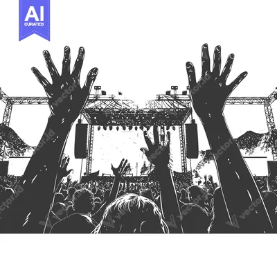 Popular premium asset: Crowd at a music festival, reaching towards a stage, silhouetted again