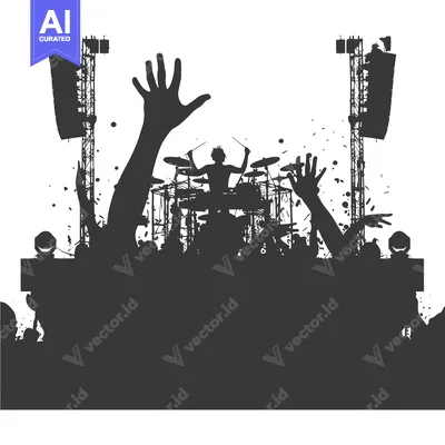 Silhouette of a Drummer Performing in Front of a Crowd