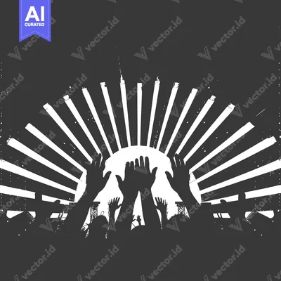 Aset premium populer: Silhouettes of People With Hands Raised in Front of a White Sunburst
