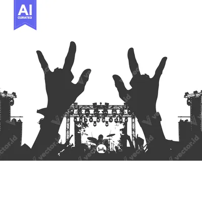 Aset premium populer: Silhouettes of two hands making the rock and roll sign in front of a c