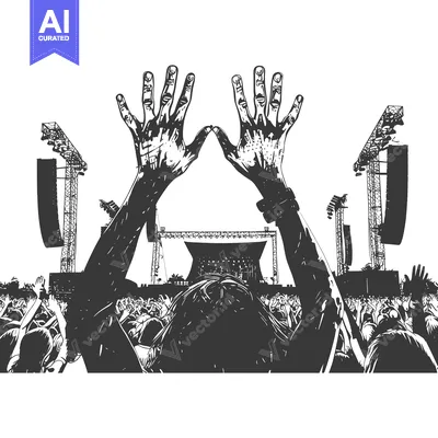Aset premium populer: Silhouette of a crowd at a concert with raised hands