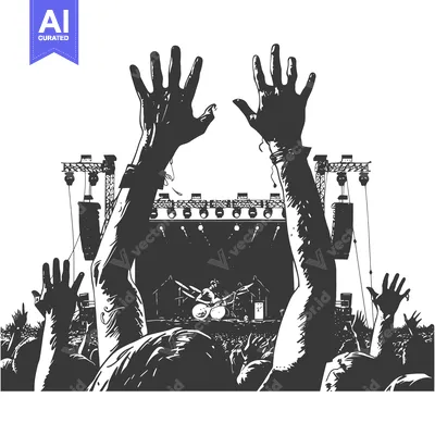 Aset premium populer: Silhouette of Crowd at Concert With Raised Hands