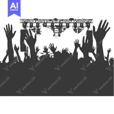 Aset premium populer: Silhouette of Crowd at a Concert with Hands Raised