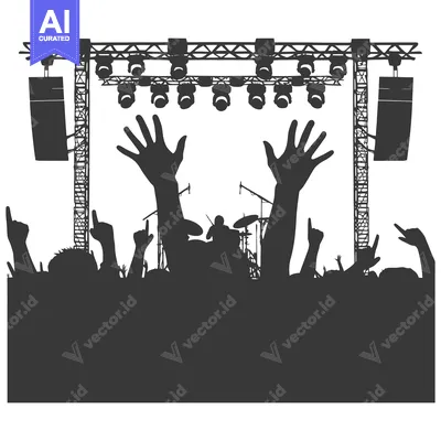 Premium design asset: Silhouette of a Crowd at a Music Concert with Stage Lighting
